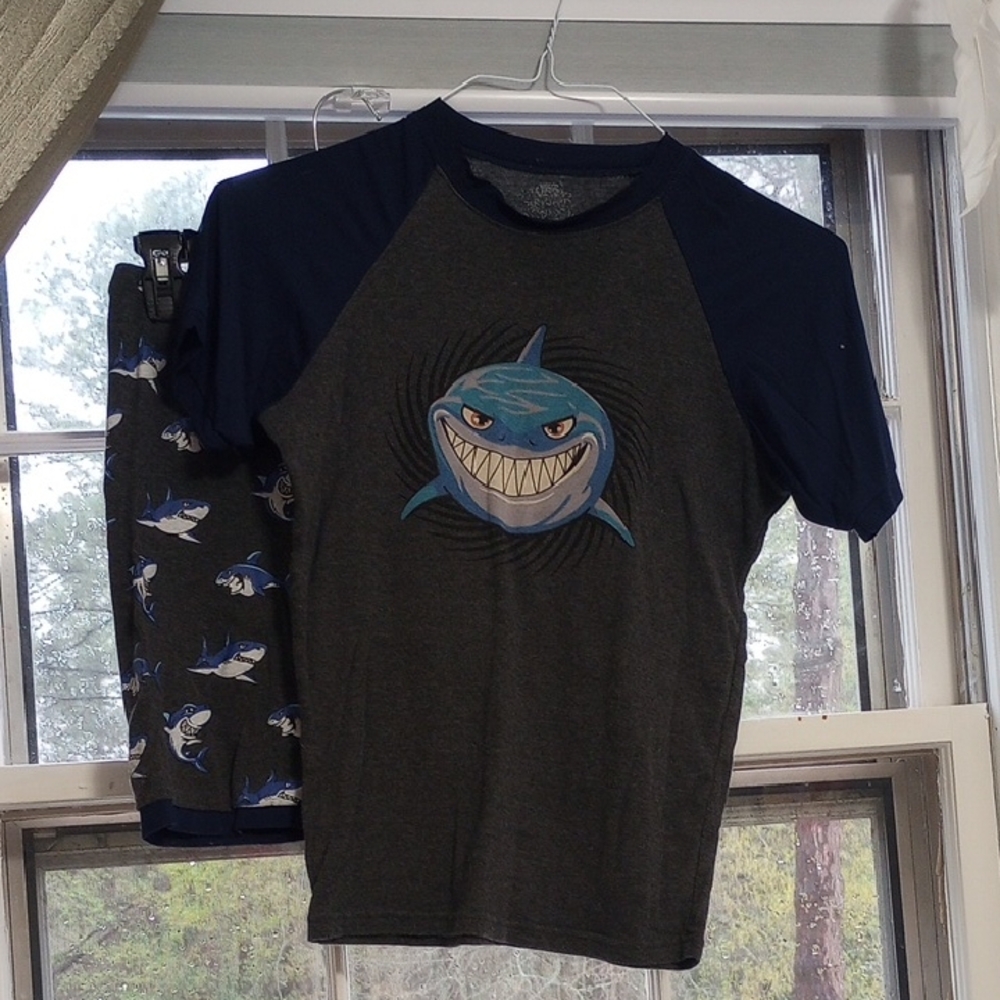 Shark Print Kids Pajama Set - Blue and Gray